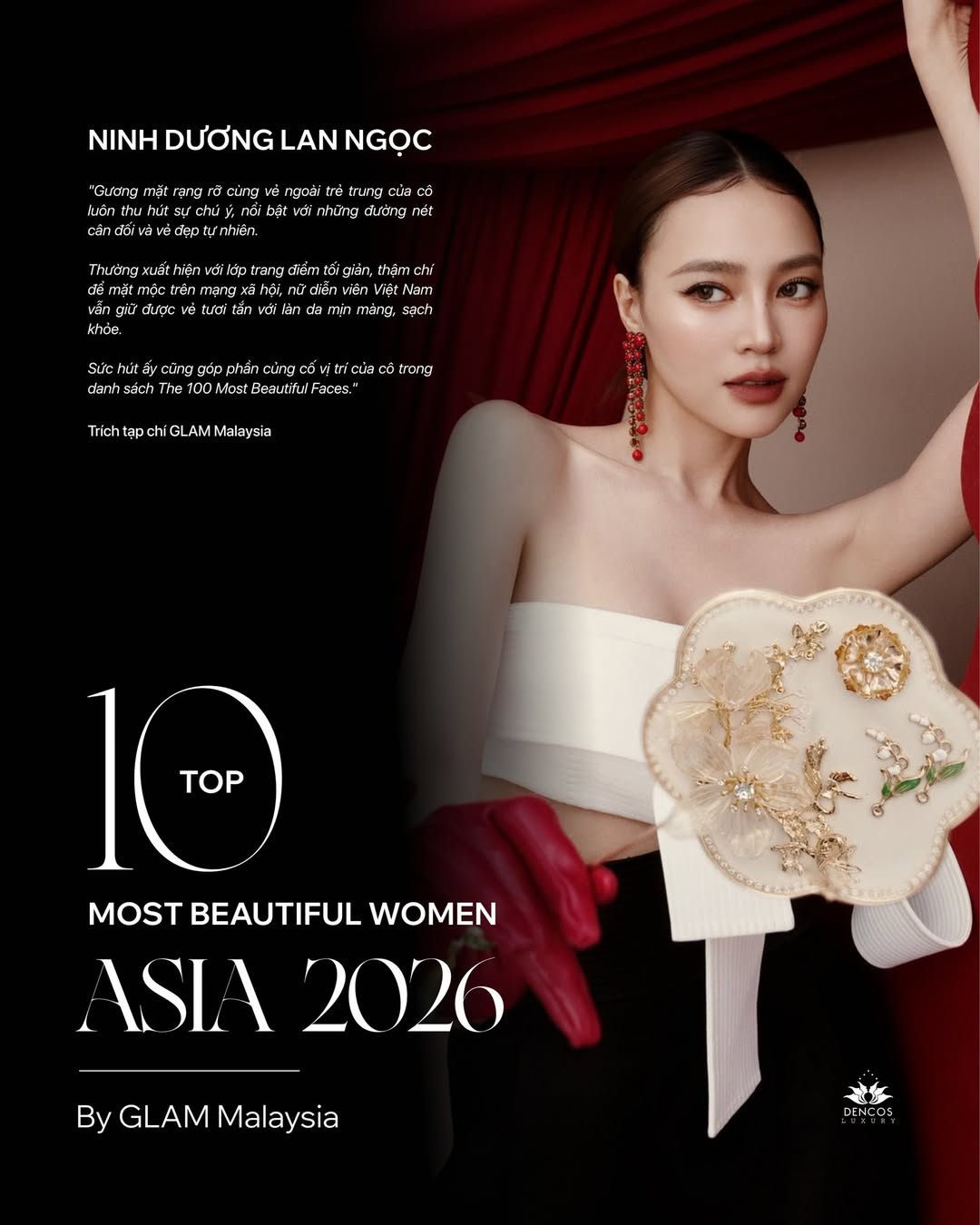 NINH DƯƠNG LAN NGỌC – TOP 10 MOST BEAUTIFUL WOMEN IN ASIA 2026: Dencos Luxury chúc mừng dấu ấn nhan sắc Việt