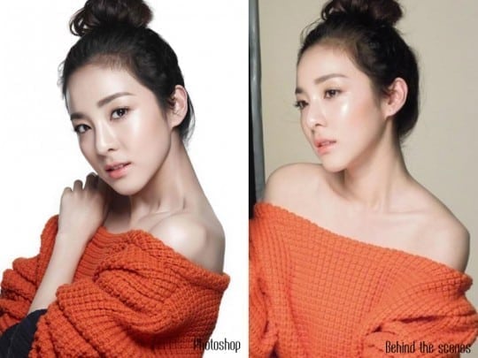 Làn da căng sáng đáng ngưỡng mộ của Dara kể cả ảnh photoshop hoặc trong hậu trường nhờ rửa mặt đúng cách mỗi ngày.